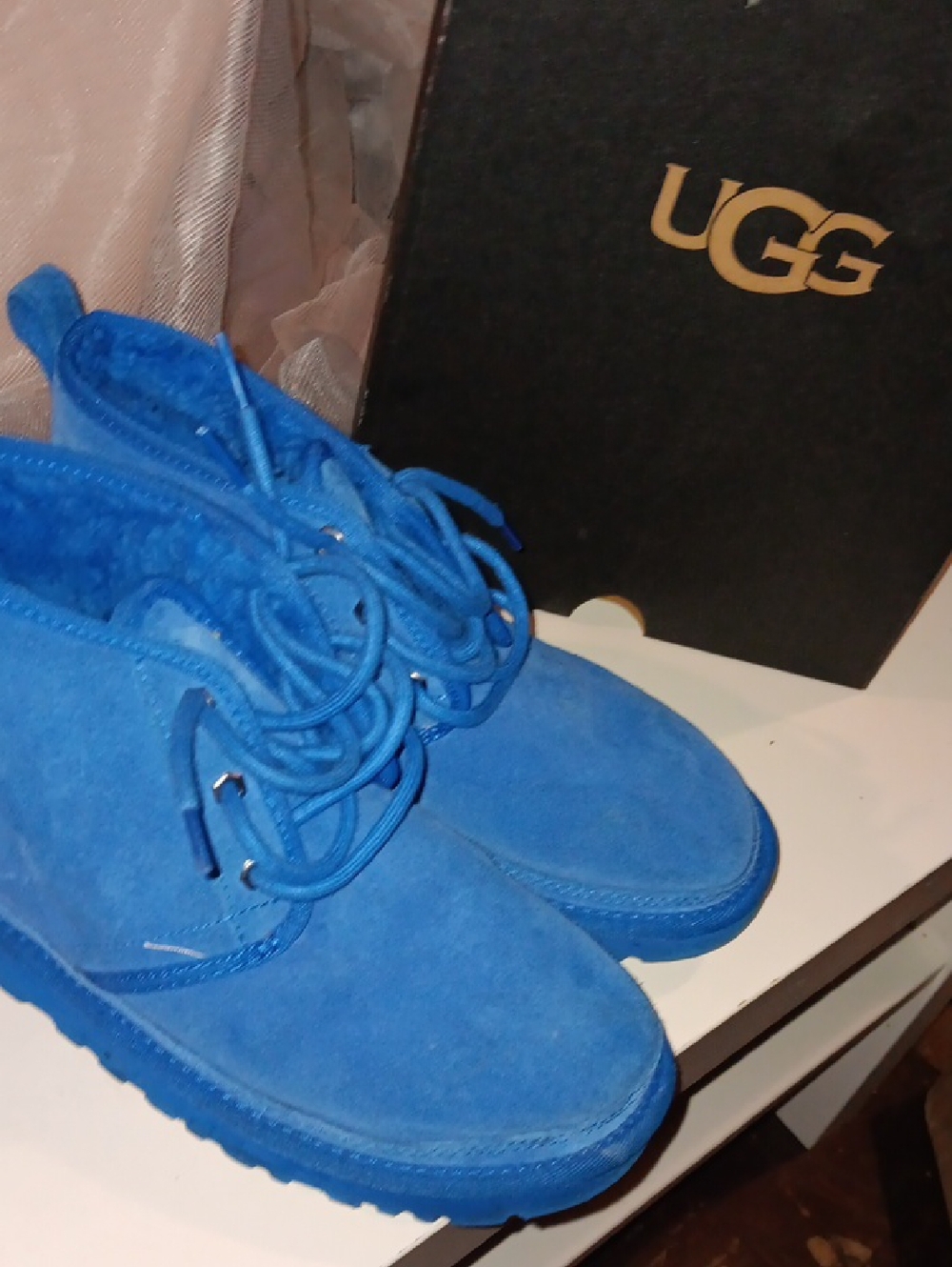 UGG Womens Electric Blue Suede Lace-Up Boots